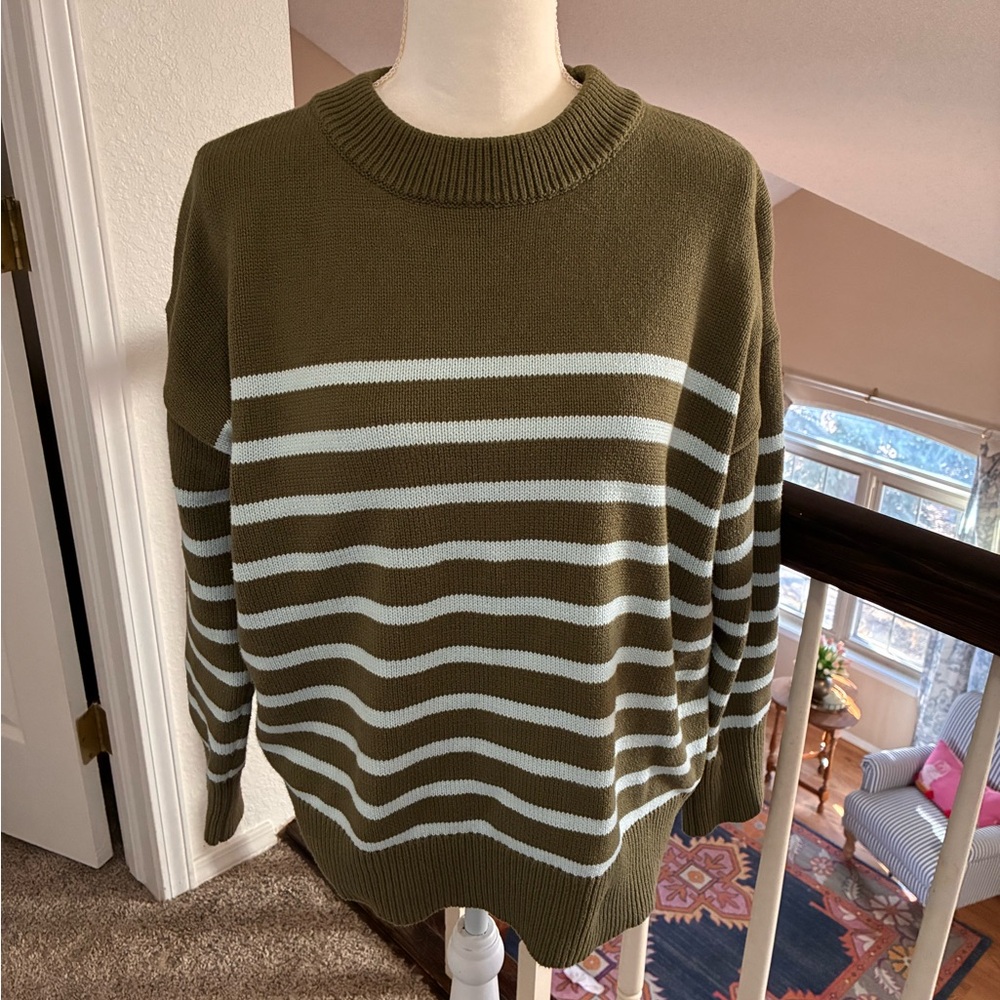 Striped Olive Green and Light Blue  Sweater